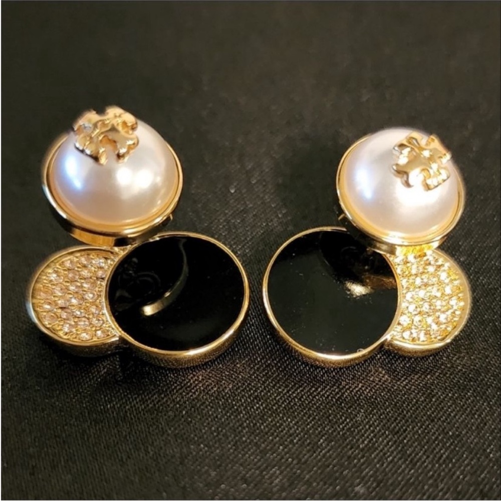 Final sale tory  Burch Gold and Black with pearl three tone stud earrings